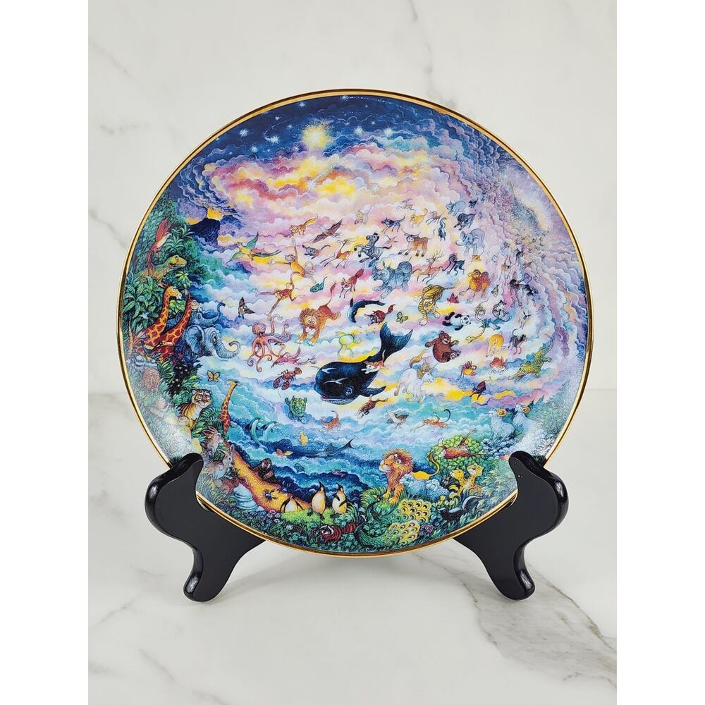 Wildlife & Marine Life Plate In The Beginning Wall Decor 8" Porcelain 80's Vtg